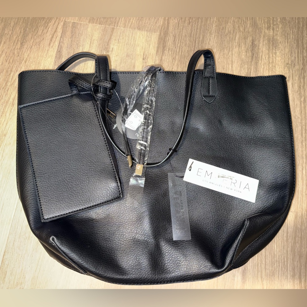 Emperia Black Tote Bag Purse 2 piece set vegan faux leather new with tags NWT